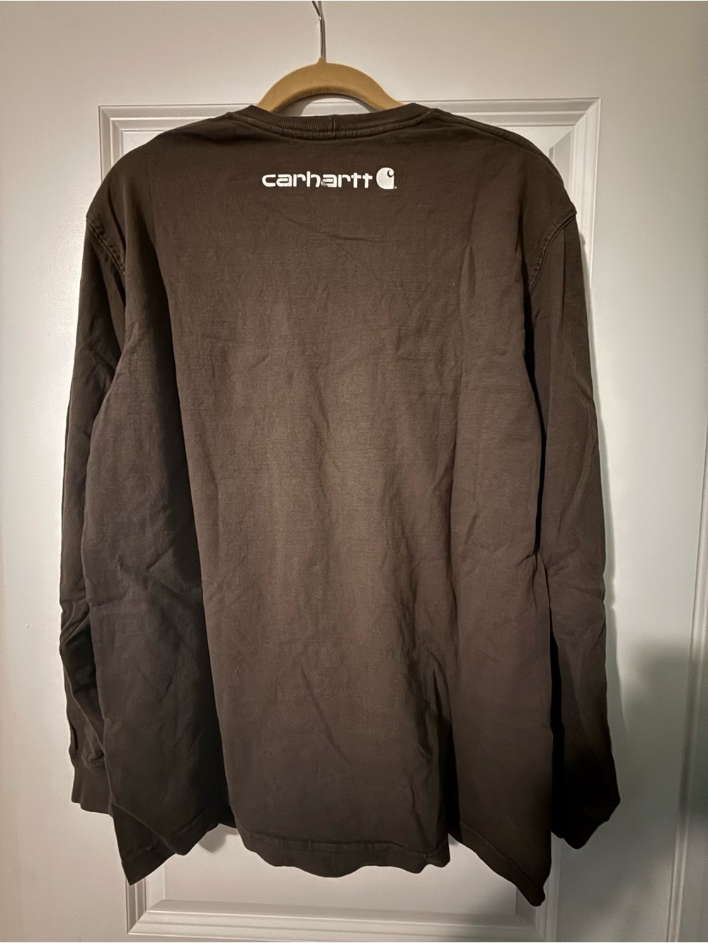 Carhartt Dark Brown Crewneck Long Sleeve Tee with Logo Print